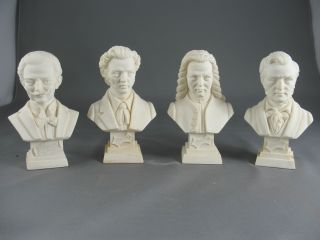 Four Marbles Busts Of Musicians Strauss Bach Wagner & Chopin 4½ 