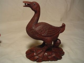 Antique Carved Wood Goose Glass Eyes 6 3/8ths Tall Nr photo