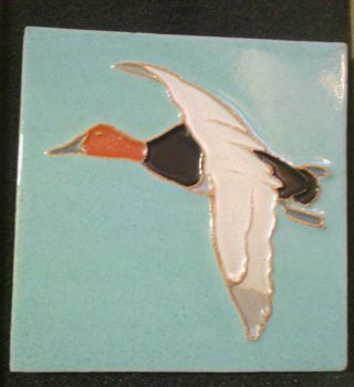 Mosaic Tile Company Bird Duck Flying Signed Raised Line Pattern Zanesville Oh photo