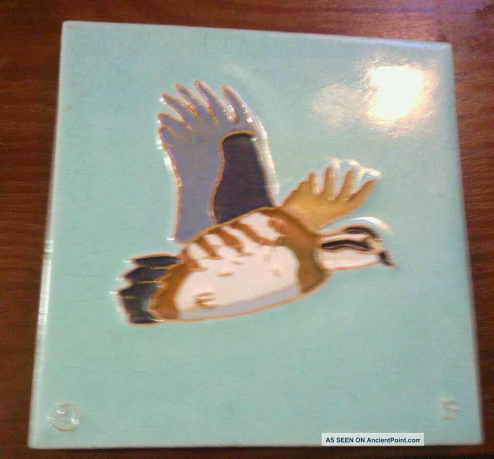Mosaic Tile Company Old Bird Pheasant Signed Raised Line Pattern Zanesville Oh Tiles photo