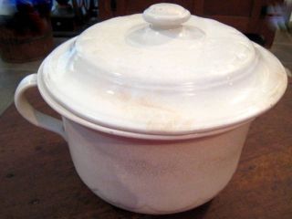 Antique White Ironstone Chamber Pot And Lid Raised Scalloped Pattern Has Issues photo