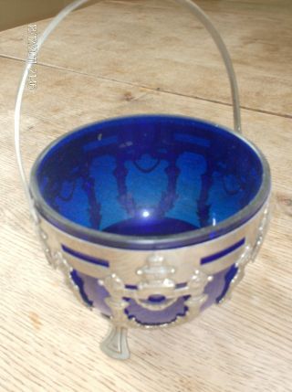 Sweet Little Bowl With Blue Glass And Silver photo