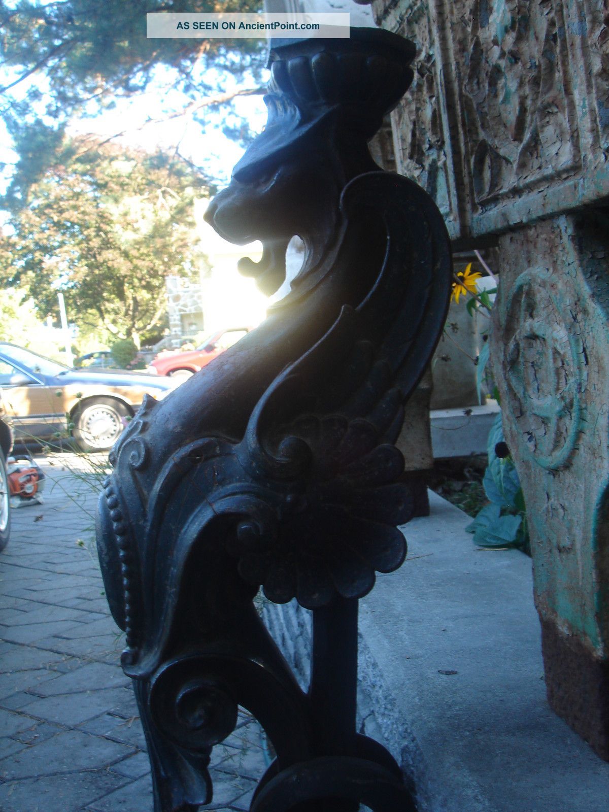 French Forged/cast Iron Mythological Winged Griffin/dragon/gargoyle Statue/post Metalware photo