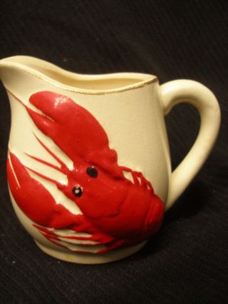Vintage Lobster Art Pottery Pitcher Creamer Relief Red Design photo
