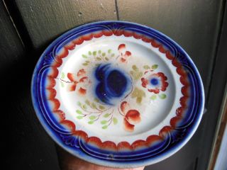 Colorful Antique Gaudy Ironstone W/ Flow Blue Plate - English Registry Mk photo