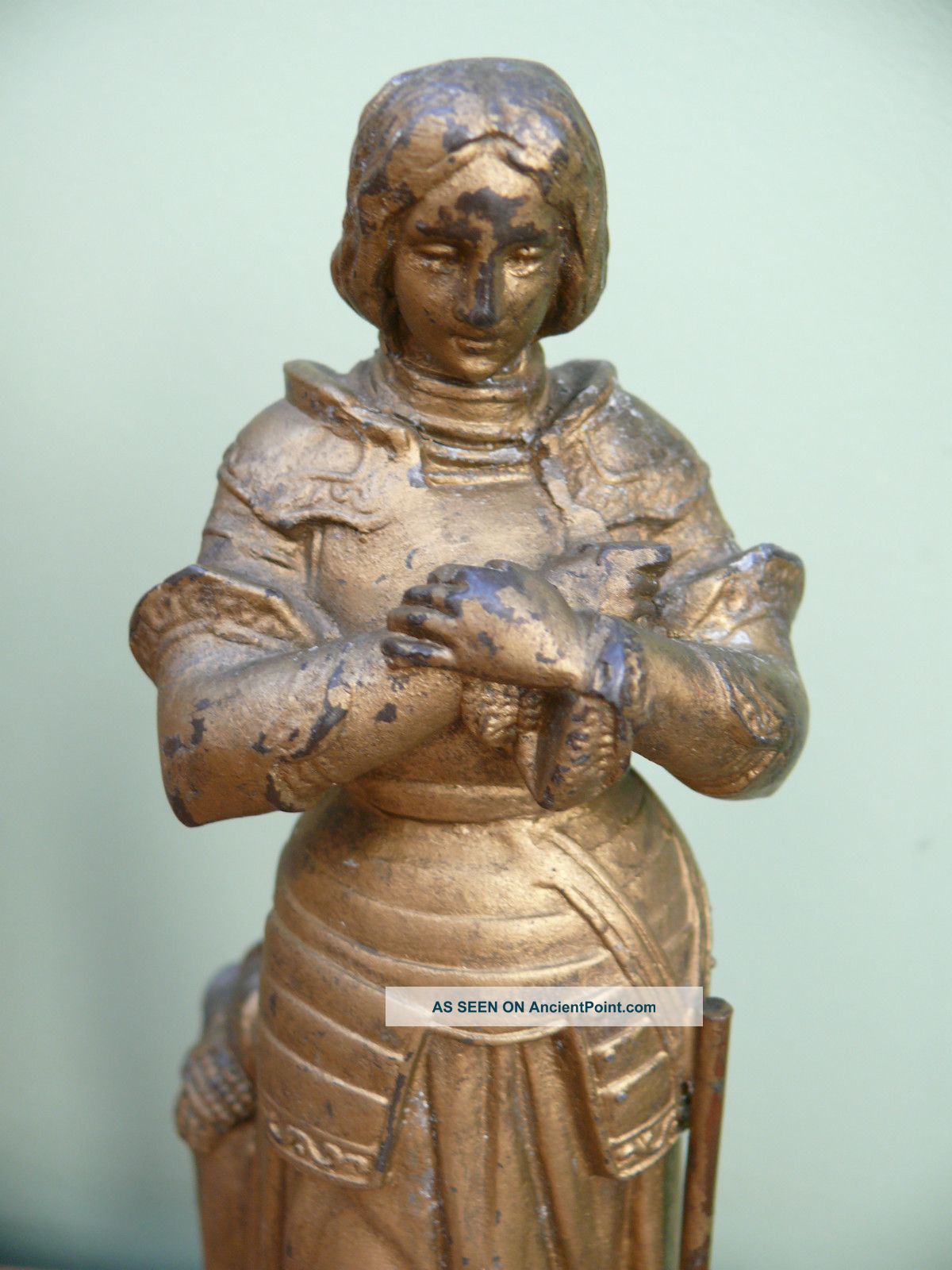 Fine 19thc French Spelter Figurine Of Jeanne D ' Arc Signed A.  R. Metalware photo