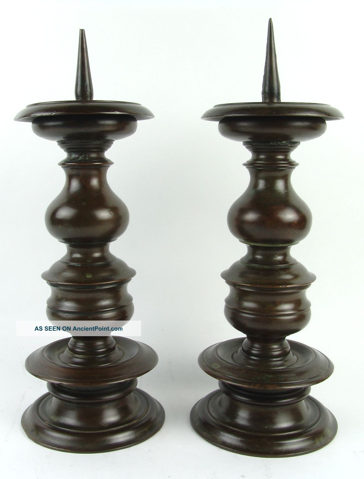 Pair 16thc/17thc Nuremburg Brass / Bronze Prickets Candlesticks Candle Holders Metalware photo