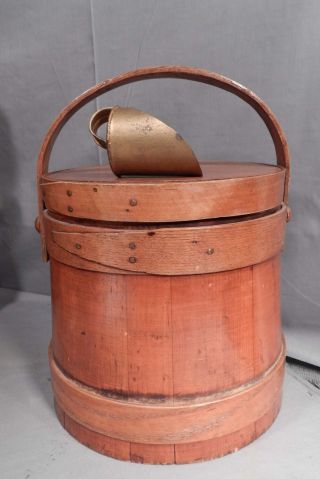 Antique Wooden Sugar Bucket Firkin Pantry Box Copper Tacks Ash Maple Pine photo