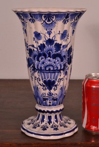 Vintage Tin Glazed Delft Faience Vase By Porceleyne Fles (antique Royal Delft) photo