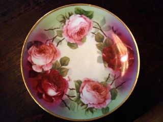 Hand Painted Plate (austria),  Signed,  Gold Rim,  Roses photo