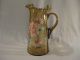 Antique Hand Blown Pitcher/tankard,  Light Colored Amber,  Hand Painted,  Ruffled Pitchers photo 1