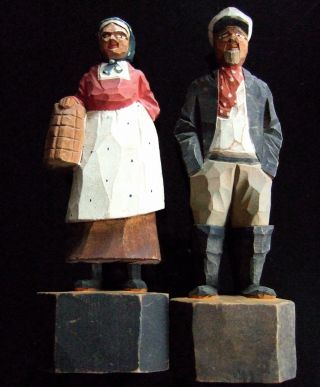 Handmade Carved Wood Figures Fisherman & Woman Canada Woodenware Sea Souvenir photo