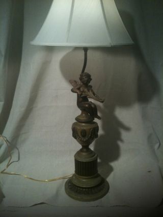 Cherub Painted Metal Vintage Lamp Circa 1940 ' S photo