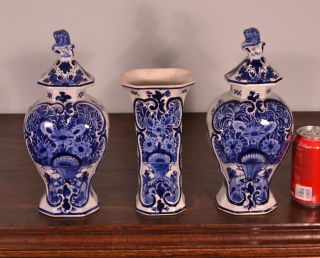 Antique Porceleyne Fles Delft Cabinet Set Royal Tin Glazed Faience photo