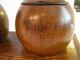 Vintage Two Wooden Round Canister Hinged Lid Barrels Wood Balls Jars On Platform Other photo 7