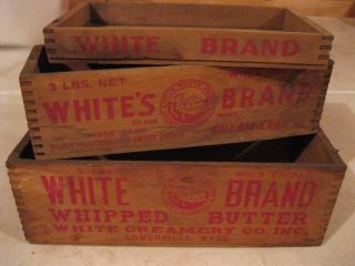 Primitive Antique Wooden Dovetail Cheese Boxes White Brand photo