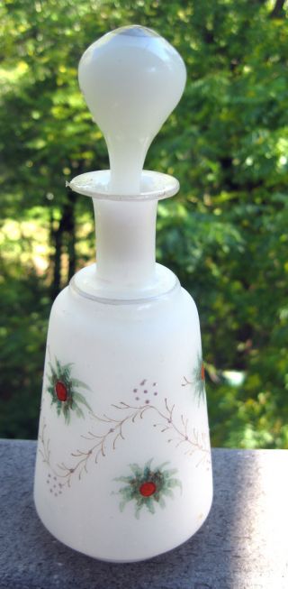 Antique Perfume/cologne Bottle Satin Hand Blown Glass Hand Painted Design photo