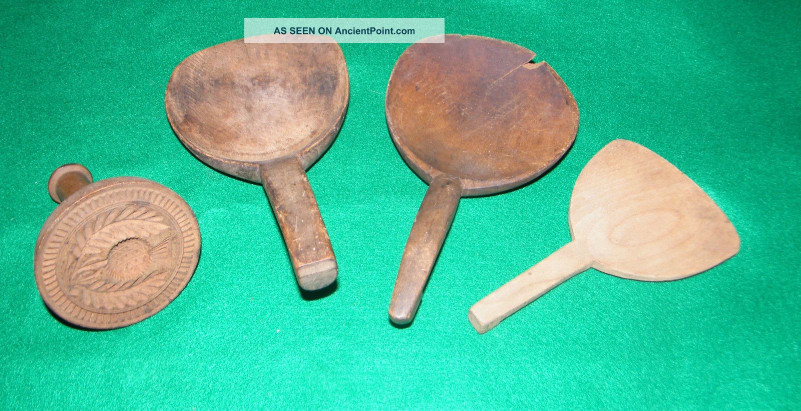 Set Of 4 Antique Hand Carved Wood Butter Tools Mold Scoops Spoons,  Scrapers Other photo