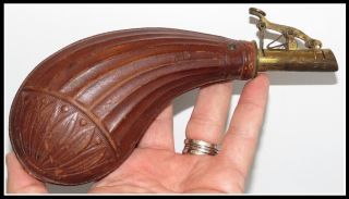 Unusual Antique 19th C Powder Horn W Hand Tooled Leather Nr photo