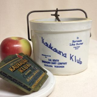 Antique Stoneware: Kaukauna Klub Crock (wi),  Bale Handle & Paper Label,  Mint,  Nr photo