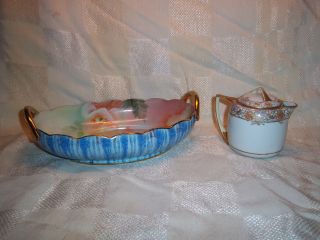 Nippon Handled Floral Bowl And Nippon Covered Syrup Pitcher photo