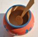 Hand Painted Norwegian Red Salt Cellar Pot With Spoon From 1940 ' S Bowls photo 1