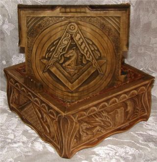 Antique Handmade Wooden Rare Casket Masonic Vintage - Freemasons photo