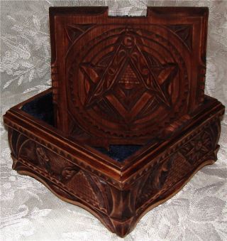 Antique Handmade Wooden Rare Casket Masonic Vintage - Freemasons photo