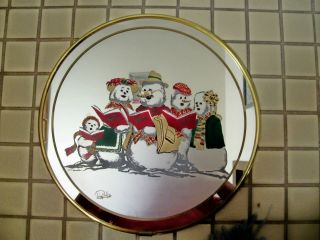 Vintage Hand Painted On Glass Christmas Snowmen Scene/singing photo