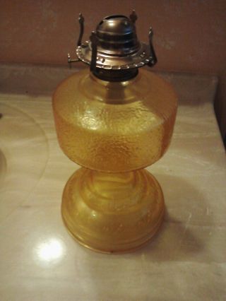 Huge Rare Farm Vintage Oil Lamp Amber Color Pebbled Glass photo