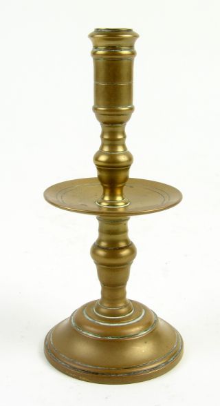 Splendid Small Antique 17thc Dutch Brass Panel Candlestick Candle Holder photo