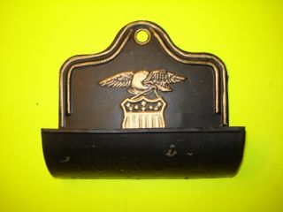 Antique Vintage Black Tin Tole Ware Comb Tray Case Wall Hanging Painted photo