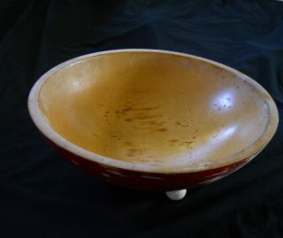 Vintage Large Footed Munising Wood Bowl Three Round Feet photo