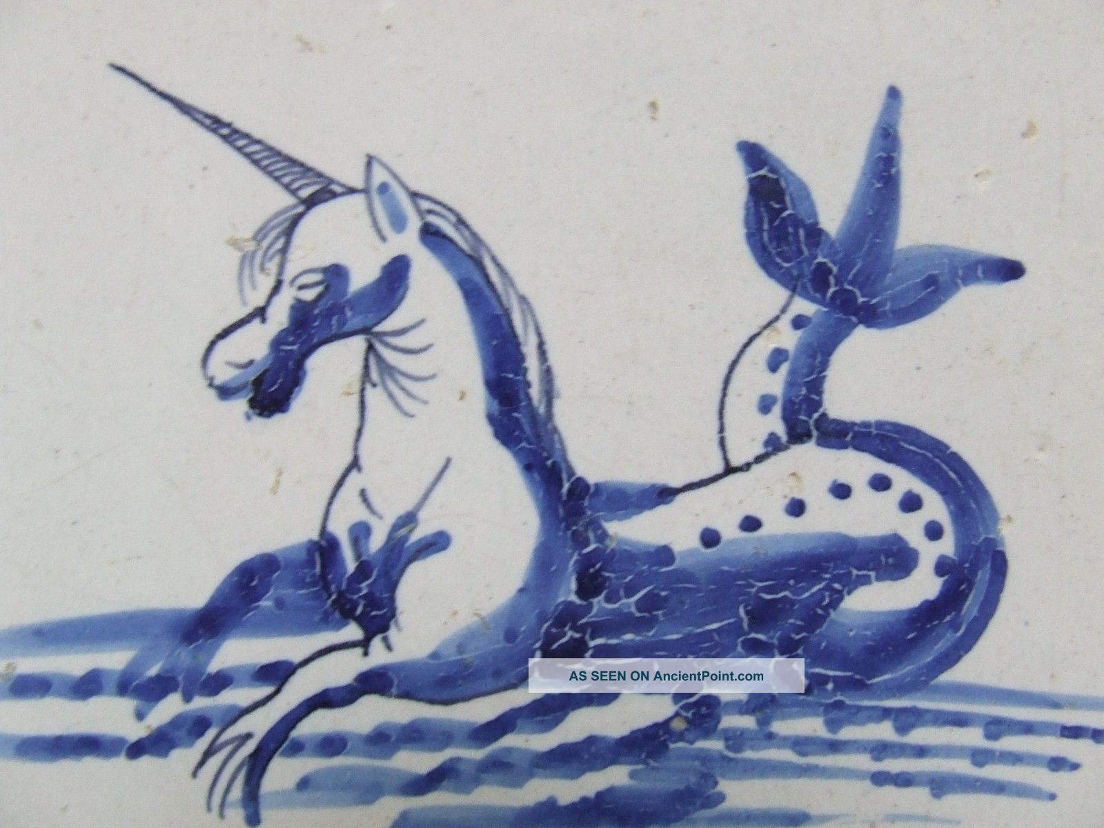 A Rare Delft Seacreature Tile With An Unicorn ++++++++++++++ Tiles photo