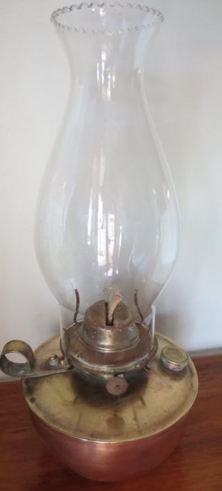 Oil Lamp Copper & Brass Base & Glass 32cm Tall Artcraft Product Made Australia photo