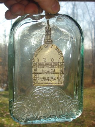 Antique Glass Bottle Paper Label Hartford Connecticut Capitol City Herbs photo