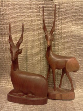 African Hand Carved Caribou Wood Wooden Figurine Pair Rustic Solid photo