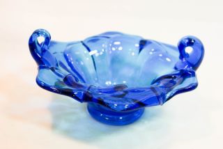 Vintage Italy Blue Art Glass Basket Bowl photo
