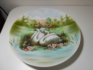Vtg Old Antique Transferware Swans Figural Porcelain Plate Germany Lichtenberg photo