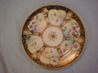 Vintage Handpainted Nippon,  Rose Plate With Beading Throughout photo