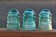 3 Antique Vintage Blue Green Glass Hemingray 12 Insulators Other photo 1