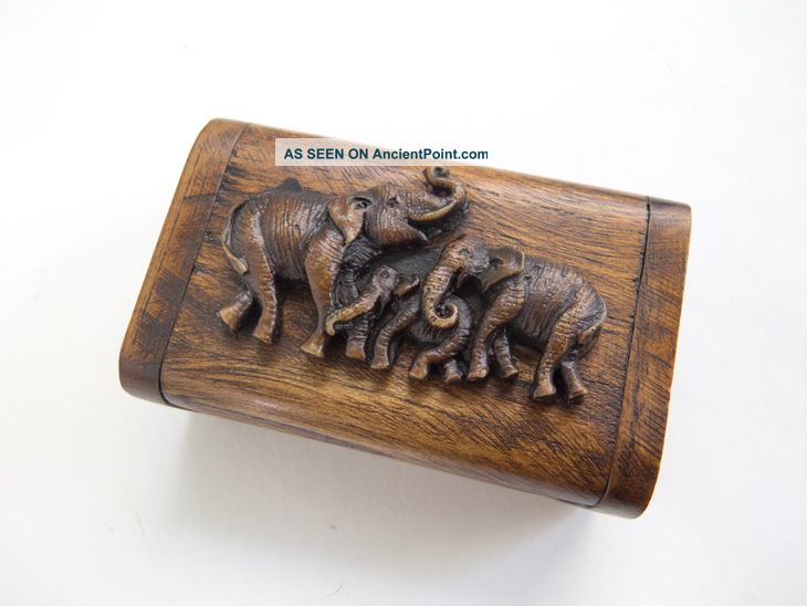 Small Wood Box With Elephant From Thailand Boxes photo