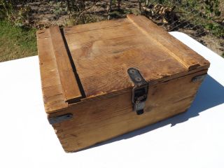 Vintage Antique Old Wood Wooden Crate With Metal Handles & Latch photo