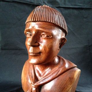 Stunning Hand Carved / Crafted Wood Bust Mid Century Statue / Carving Folk Art photo