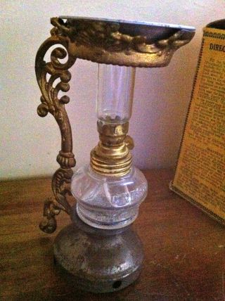 Antique Vtg Cresolene Kerosene Lamp Type Vaporizer W/ Ornate Metal Stand photo