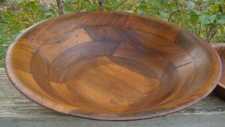 Vintage Old Wooden Turned Pieced Wood Bowl Set,  Large Bowl & 5 Smaller photo