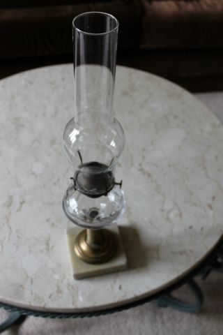 19th Century Glass & Brass Oil Lamp,  Honeycomb,  W Chimney,  Mint Cond photo