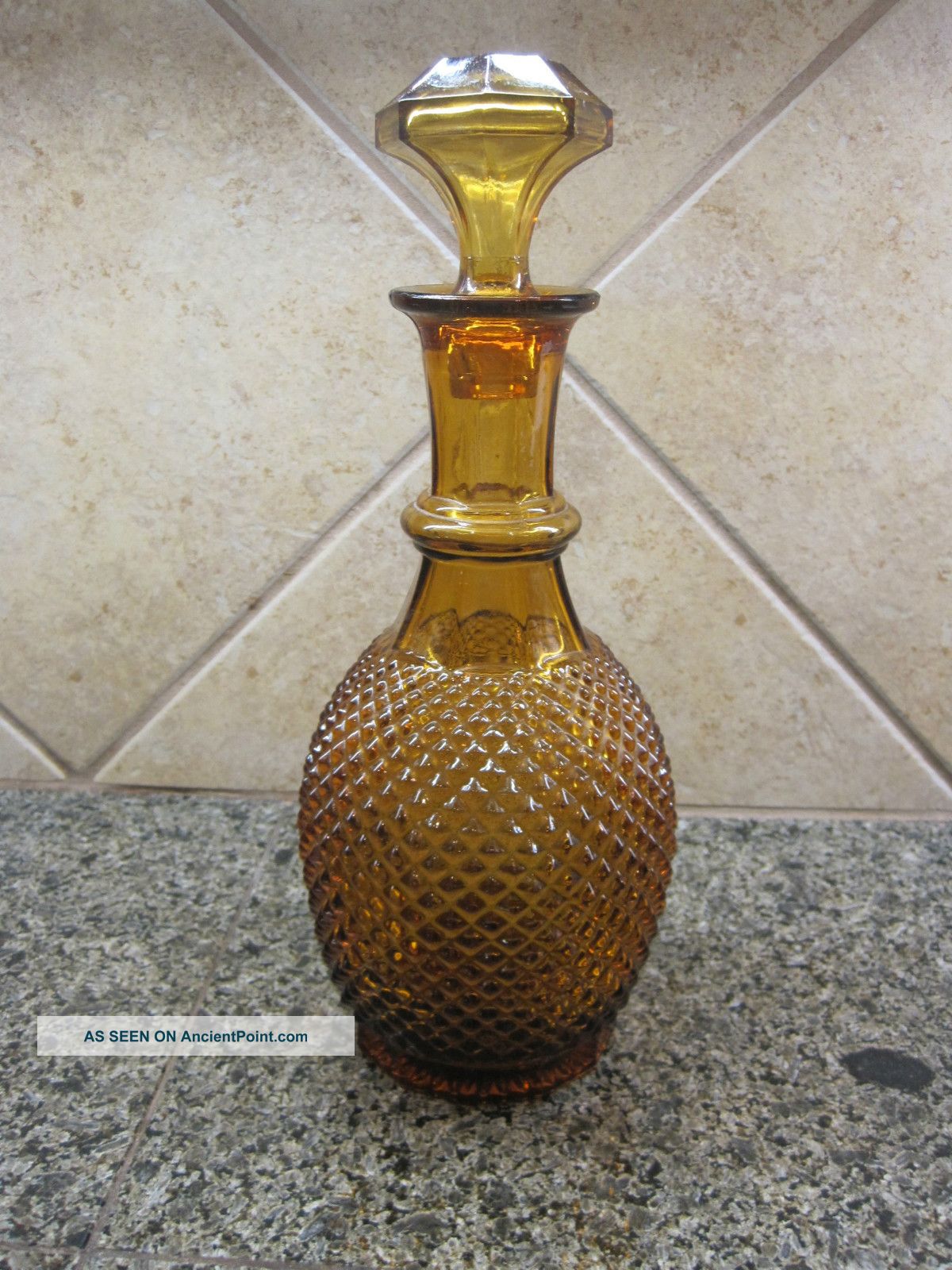 Antique Amber Glass Cut Decanter Bottle Stopper Fine Work Early Old Bar Ware Decanters photo