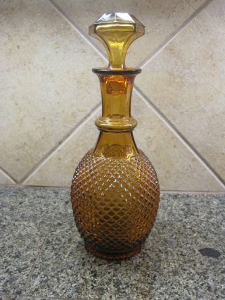 Antique Amber Glass Cut Decanter Bottle Stopper Fine Work Early Old Bar Ware photo