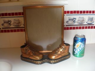 Bronze Copper Baby Shoe Shoes + Picture Frame From Estate Vintage photo